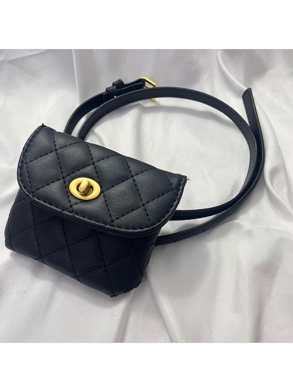 Quilted Mini Belt Bag Black & Gold Convertible